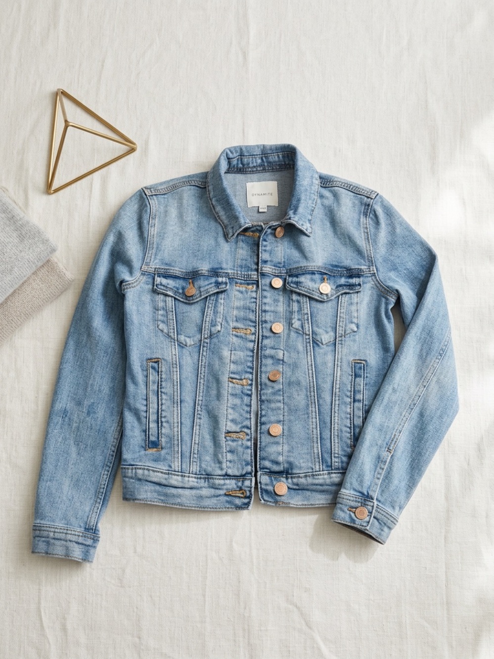 Dynamite Womens Blue Denim Jacket Crop Stretch Size XS Extra Small EUC